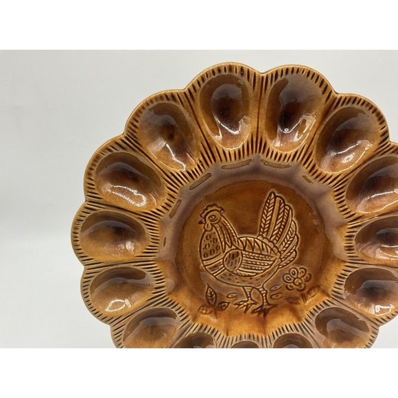 California Pottery Golen Brown Deviled Egg Plate, Made in USA - Picture 11 of 16